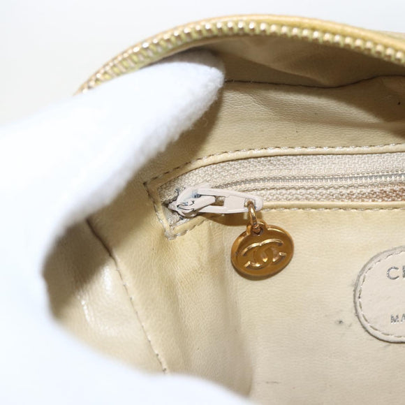 CHANEL COCO Mark Pouch Caviar Skin Yellow Gold CC Auth am10588