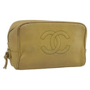 CHANEL COCO Mark Pouch Caviar Skin Yellow Gold CC Auth am10588-1