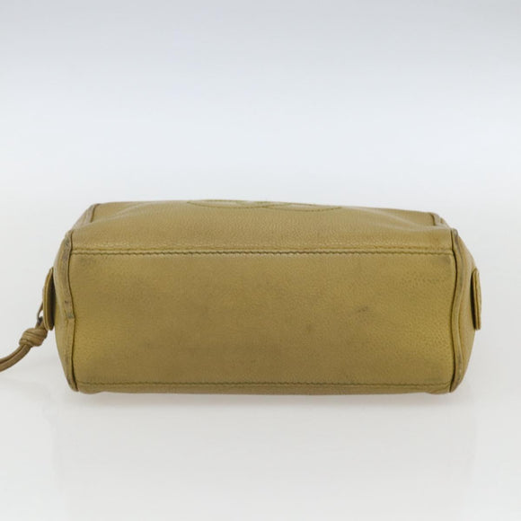 CHANEL COCO Mark Pouch Caviar Skin Yellow Gold CC Auth am10588