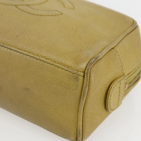 CHANEL COCO Mark Pouch Caviar Skin Yellow Gold CC Auth am10588