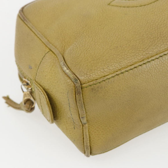 CHANEL COCO Mark Pouch Caviar Skin Yellow Gold CC Auth am10588