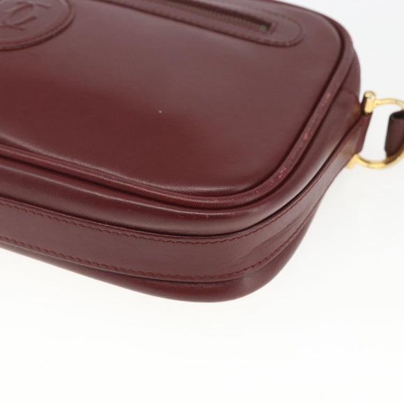 CARTIER Shoulder Bag Leather Bordeaux Gold Auth am10589
