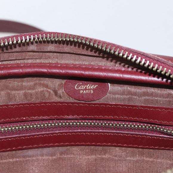 CARTIER Shoulder Bag Leather Bordeaux Gold Auth am10589
