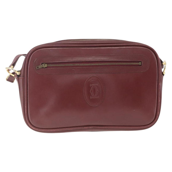 CARTIER Shoulder Bag Leather Bordeaux Gold Auth am10589