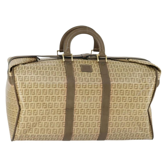 FENDI Zucchino Canvas Boston Tasche beschichteter Canvas Beige Gold Auth am10590