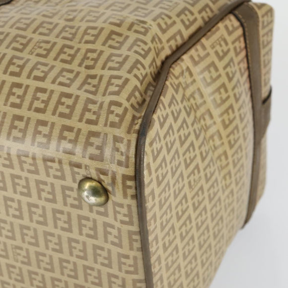 FENDI Zucchino Canvas Boston Tasche beschichteter Canvas Beige Gold Auth am10590