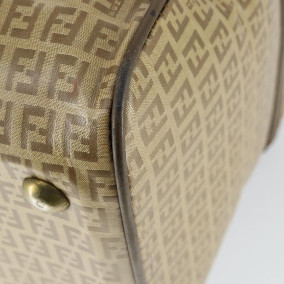 FENDI Zucchino Canvas Boston Tasche beschichteter Canvas Beige Gold Auth am10590