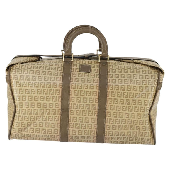 FENDI Zucchino Canvas Boston Tasche beschichteter Canvas Beige Gold Auth am10590