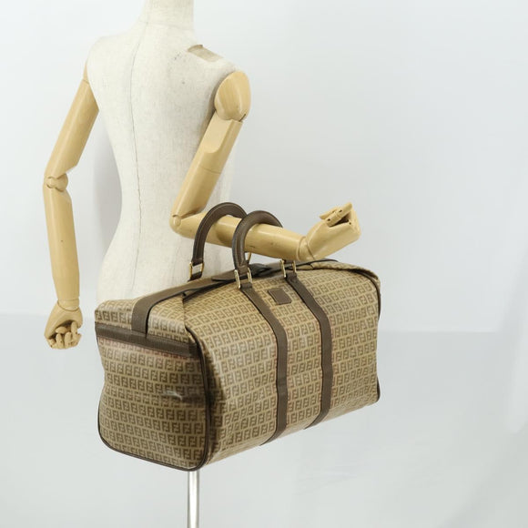 FENDI Zucchino Canvas Boston Tasche beschichteter Canvas Beige Gold Auth am10590