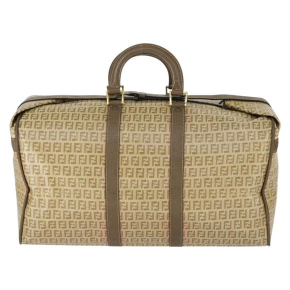 FENDI Zucchino Canvas Boston Tasche beschichteter Canvas Beige Gold Auth am10590