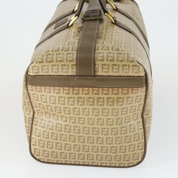 FENDI Zucchino Canvas Boston Tasche beschichteter Canvas Beige Gold Auth am10590