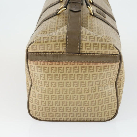 FENDI Zucchino Canvas Boston Tasche beschichteter Canvas Beige Gold Auth am10590