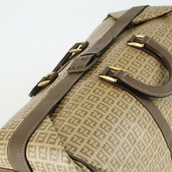 FENDI Zucchino Canvas Boston Tasche beschichteter Canvas Beige Gold Auth am10590