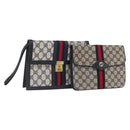 GUCCI GG Supreme Sherry Line Clutch Bag PVC Leather 2 Set Navy Auth am10592-1