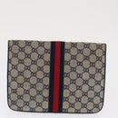 GUCCI GG Supreme Sherry Line Clutch Bag PVC Leather 2 Set Navy Auth am10592-12