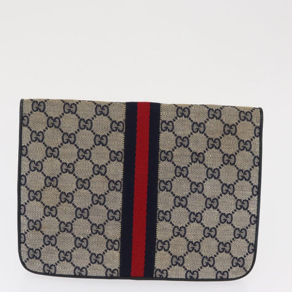 GUCCI GG Supreme Sherry Line Clutch Bag PVC Leather 2 Set Navy Auth am10592