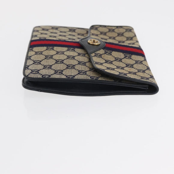 GUCCI GG Supreme Sherry Line Clutch Bag PVC Leather 2 Set Navy Auth am10592