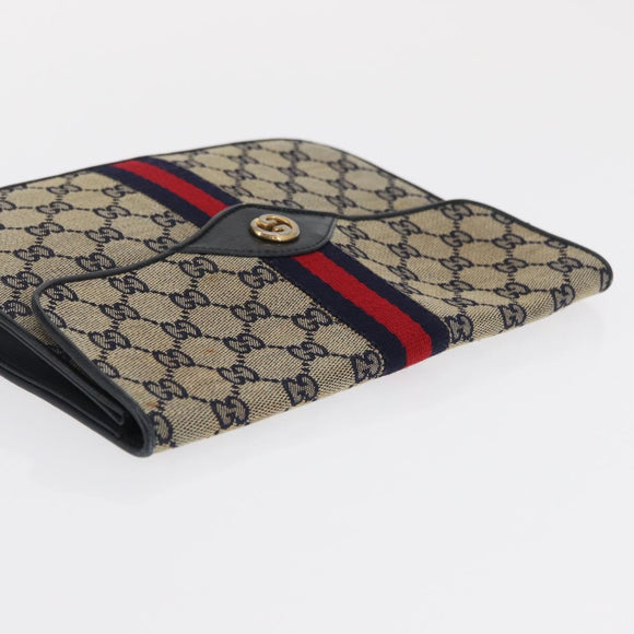 GUCCI GG Supreme Sherry Line Clutch Bag PVC Leather 2 Set Navy Auth am10592