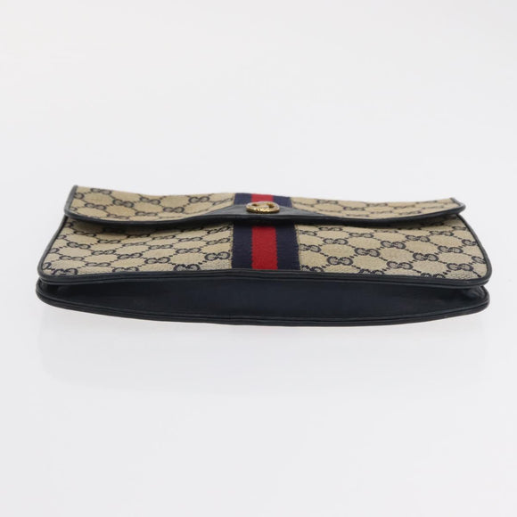 GUCCI GG Supreme Sherry Line Clutch Bag PVC Leather 2 Set Navy Auth am10592