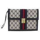 GUCCI GG Supreme Sherry Line Clutch Bag PVC Leather 2 Set Navy Auth am10592-2