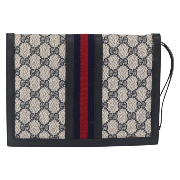 GUCCI GG Supreme Sherry Line Clutch Bag PVC Leather 2 Set Navy Auth am10592