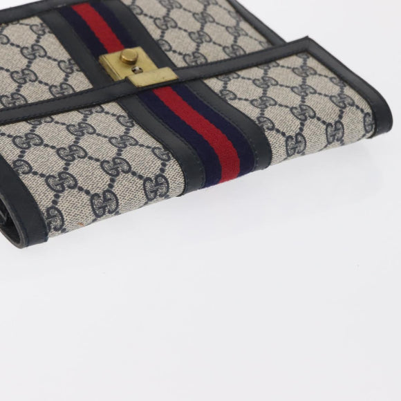 GUCCI GG Supreme Sherry Line Clutch Bag PVC Leather 2 Set Navy Auth am10592
