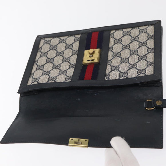 GUCCI GG Supreme Sherry Line Clutch Bag PVC Leather 2 Set Navy Auth am10592