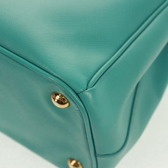 PRADA Hand Bag Safiano Leather 2way Gold Emerald Green Auth am10595V