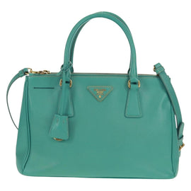 PRADA Hand Bag Safiano Leather 2way Gold Emerald Green Auth am10595V - 0