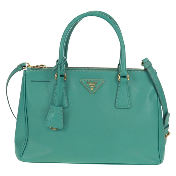 PRADA Hand Bag Safiano Leather 2way Gold Emerald Green Auth am10595V