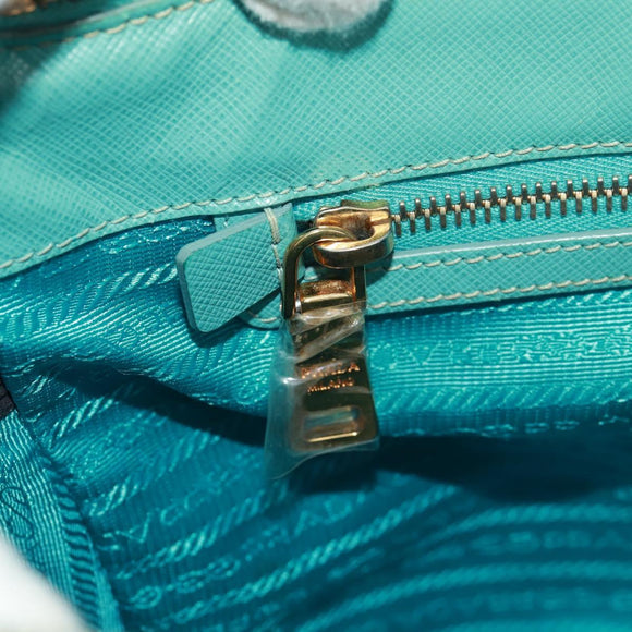 PRADA Hand Bag Safiano Leather 2way Gold Emerald Green Auth am10595V