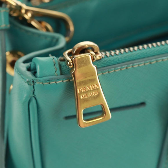 PRADA Hand Bag Safiano Leather 2way Gold Emerald Green Auth am10595V