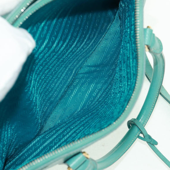 PRADA Hand Bag Safiano Leather 2way Gold Emerald Green Auth am10595V