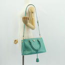 PRADA Hand Bag Safiano Leather 2way Gold Emerald Green Auth am10595V-28