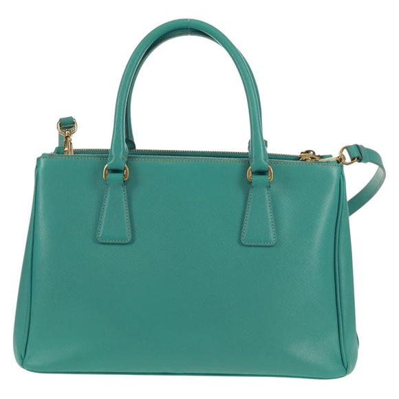 PRADA Hand Bag Safiano Leather 2way Gold Emerald Green Auth am10595V