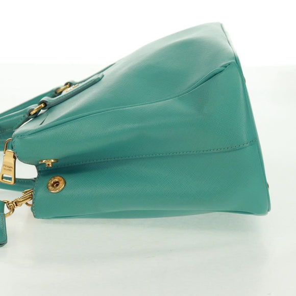 PRADA Hand Bag Safiano Leather 2way Gold Emerald Green Auth am10595V