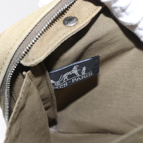 HERMES Fourre Tout Travel Case Canvas Khaki Auth am10597