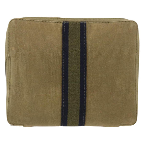 HERMES Fourre Tout Travel Case Canvas Khaki Auth am10597