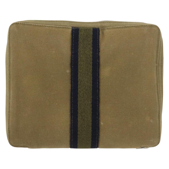 HERMES Fourre Tout Travel Case Canvas Khaki Auth am10597