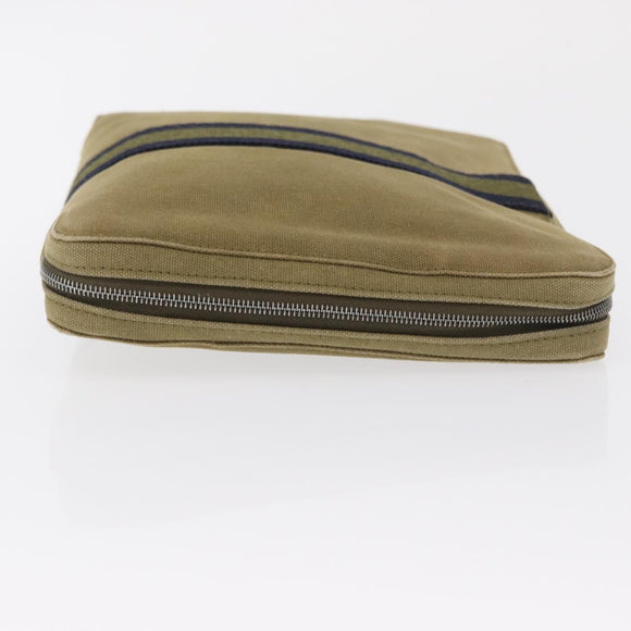 HERMES Fourre Tout Travel Case Canvas Khaki Auth am10597