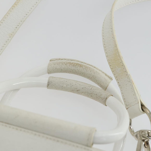 GUCCI Hand Bag Leather 2way White Silver 000 2058 0307 5 Auth am10598