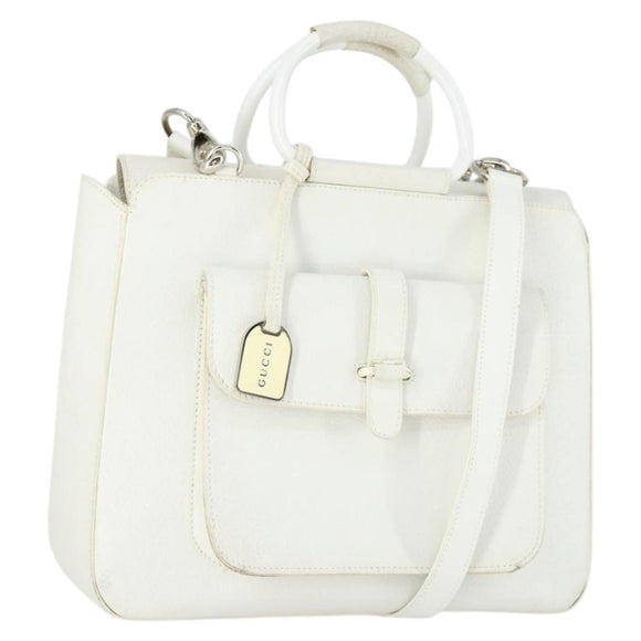 GUCCI Hand Bag Leather 2way White Silver 000 2058 0307 5 Auth am10598