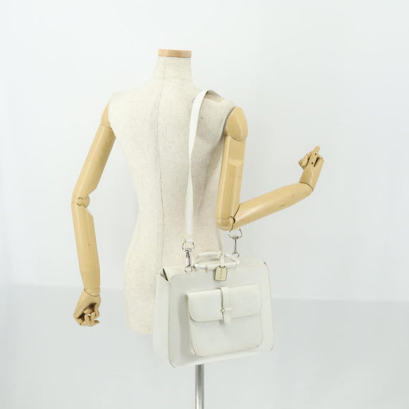 GUCCI Hand Bag Leather 2way White Silver 000 2058 0307 5 Auth am10598