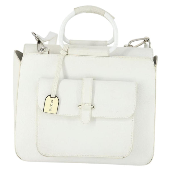 GUCCI Hand Bag Leather 2way White Silver 000 2058 0307 5 Auth am10598