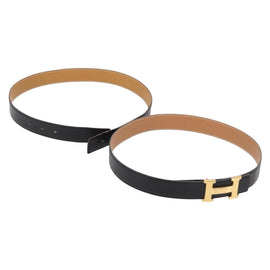 HERMES Constance Belt Leather 25.6""・27.6"" 2 Set Black Auth am10603