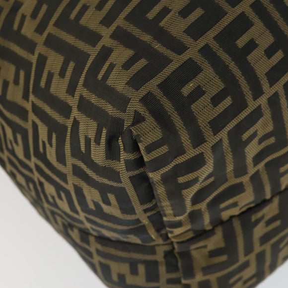 FENDI Zucca Canvas Boston Tote Bag Black Brown gold Auth am10607