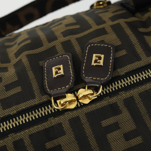 FENDI Zucca Canvas Boston Tote Bag Black Brown gold Auth am10607