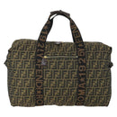 FENDI Zucca Canvas Boston Tote Bag Black Brown gold Auth am10607-2