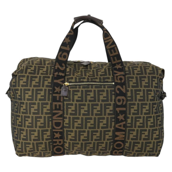 FENDI Zucca Canvas Boston Tote Bag Black Brown gold Auth am10607