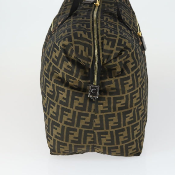 FENDI Zucca Canvas Boston Tote Bag Black Brown gold Auth am10607